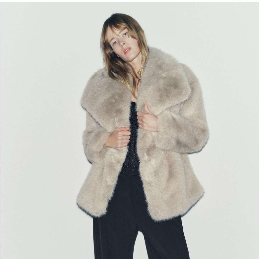 NWT ZARA beige fur jacket